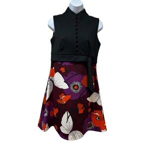 Vtg Act 1 New York 70's Retro Polyester Sleeveless Mod Butterfly Mini Dress M/L